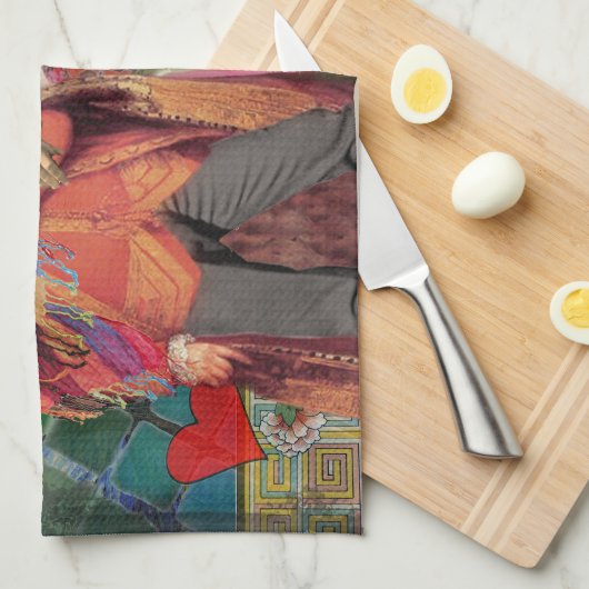 Mona Lisa Romantisch Grappig Kleurrijk Kunstwerk Theedoek (Quarter Fold)