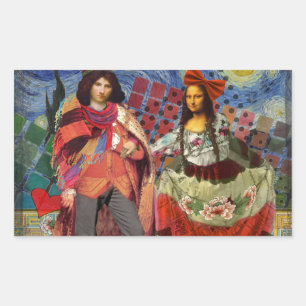 Mona Lisa Romantische Grappige Kleurrijke Kunst Rechthoekige Sticker