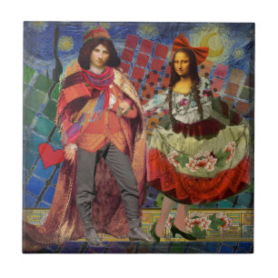 Mona Lisa Romantische Grappige Kleurrijke Kunst Tegeltje