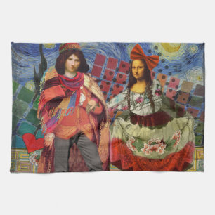 Mona Lisa Romantische Grappige Kleurrijke Kunst Theedoek