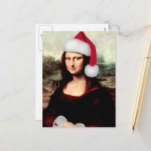 Mona Lisa Santa Hat Kerstmis Feestdagenkaart