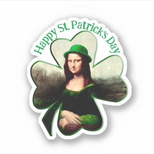 Mona Lisa St. Patrick's Day Clover Sticker (Voorkant)
