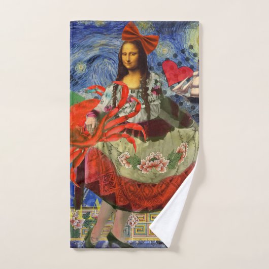 Mona Lisa Starry Night Collage : surréalisme fanta (Serviette à main)
