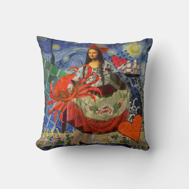 Mona Lisa Starry Night Collage: Whimsiek Surrealis Kussen (Voorkant)