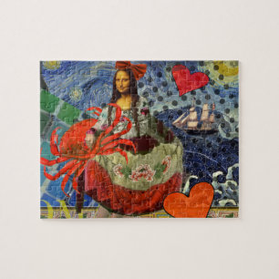 Mona Lisa Starry Night Collage: Whimsiek Surrealis Legpuzzel