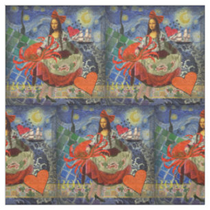 Mona Lisa Starry Night Collage: Whimsiek Surrealis Stof