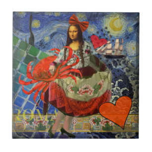Mona Lisa Starry Night Collage: Whimsiek Surrealis Tegeltje
