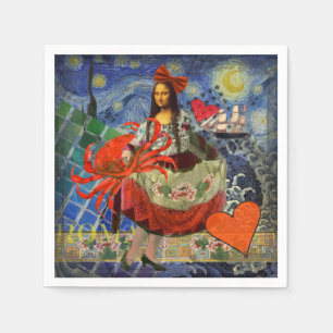 Mona Lisa Sterrennacht Collage: Whimsiek Surrealis Servet