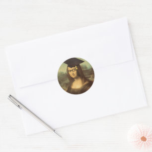 Mona Lisa w Glasses Afstuderen Ronde Sticker