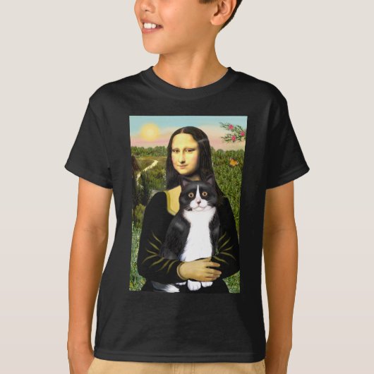 Mona Lisa - zwarte en witte kat T-shirt (Voorkant)