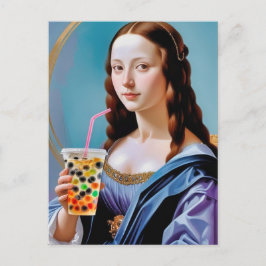 Mona Lisa's Bubble Tea Moment Briefkaart