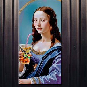 Mona Lisa's Bubble Tea Moment – Glanzende Poster Perfect Poster