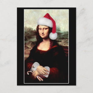 Mona Lisa's Christmas Santa Hat Feestdagenkaart