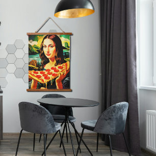 Mona Lisa's grappige pizza-moment Hangend Wandkleed