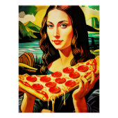 Mona Lisa's Pizza Moment - Poster brillant (Devant)