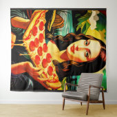 Mona Lisa's pizzamoment Extra Groot Tapijt Wandkleed (In Situ (horizontaal))