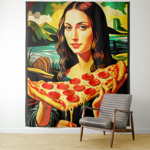 Mona Lisa's pizzamoment Extra Groot Tapijt Wandkleed