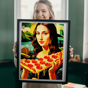 Mona Lisa's Pizzamoment – Glanzende Poster Perfect Poster