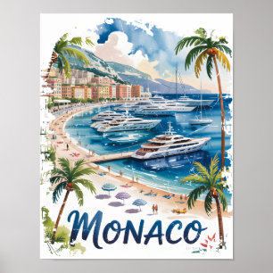 Monaco Aquarel Franse Rivièra Reis Vintage Poster