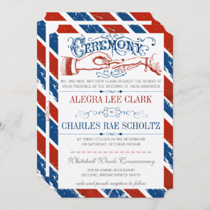 Monaco Blue Red Retro Typografie Invite Kaart