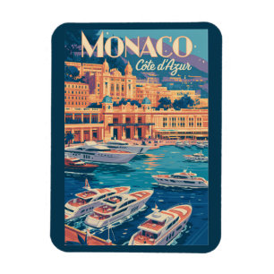 Monaco Cote D Azur Illustratie Reis Kunst Vintage Magneet