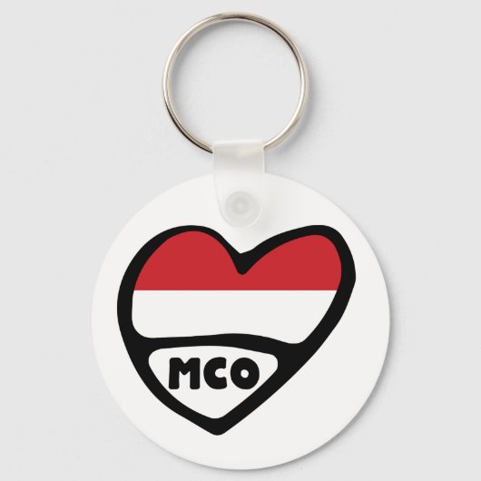 Monaco Country Code Flag Heart Keyring, MCO Sleutelhanger (Voorkant)