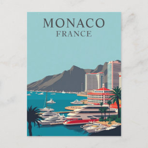 Monaco, Frankrijk Boat Dock Harbor Vintage Briefkaart