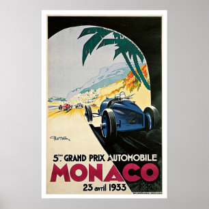 Monaco Grand Prix Auto Vintage Poster