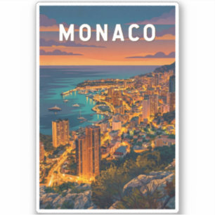 Monaco Illustratie Reis Kunst Vintage Sticker