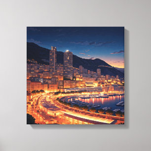 Monaco Monte Carlo bij nacht Canvas Afdruk