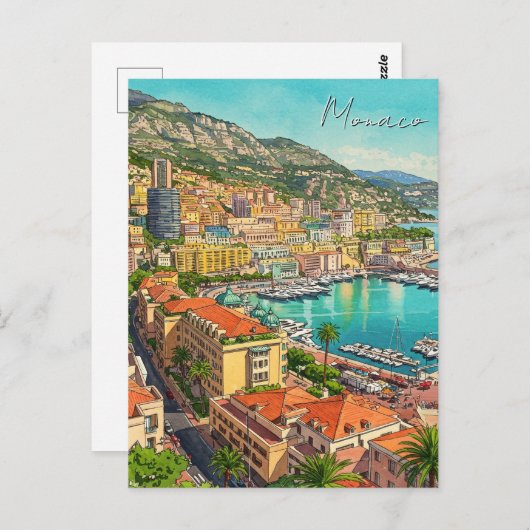 Monaco Monte Carlo Europe Travel Waterverf Briefkaart (Voorkant / Achterkant)
