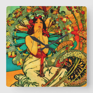 Monaco Monte Carlo Poster van Alphonse Mucha Vierkante Klok