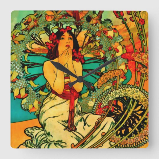 Monaco Monte Carlo Poster van Alphonse Mucha Vierkante Klok (Voorkant)