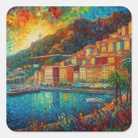 Monaco, Monte-Carlobaai in Van Gogh stijl Vierkante Sticker (Voorkant)