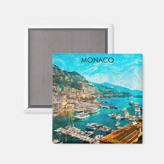 Monaco Olieverf Illustratie Reishaven Magneet (Voorkant / Achterkant)