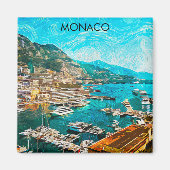 Monaco Olieverf Illustratie Reishaven Magneet (Voorkant)