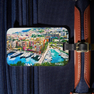 Monaco olieverf jachthaven bagagelabel