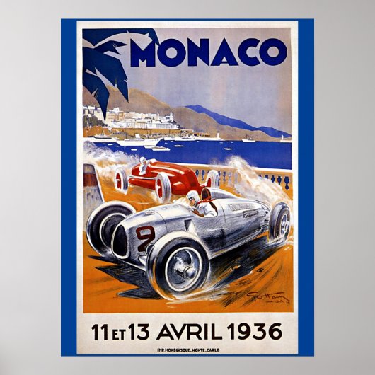 Monaco-reisposter, 1936 autorace poster (Voorkant)