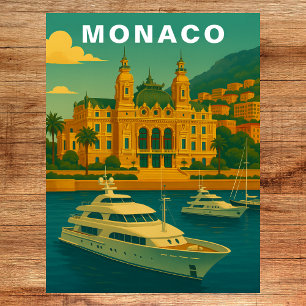 Monaco Vintage Middellandse Zee Haven & Jacht Briefkaart