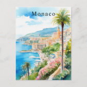 Monaco Waterverf Retro Reizen Mediterraan Briefkaart (Voorkant)
