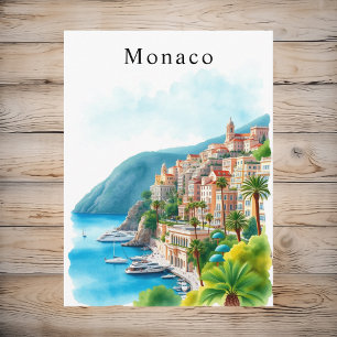 Monaco Waterverf Retro Travel Art Briefkaart