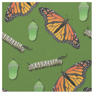 Monarch Butterflies Caterpilars Fabric Stof