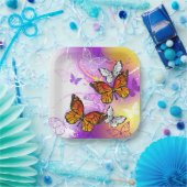 Monarch Butterflies on Purple Background Papieren Bordje (Feest)