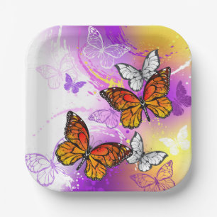 Monarch Butterflies on Purple Background Papieren Bordje