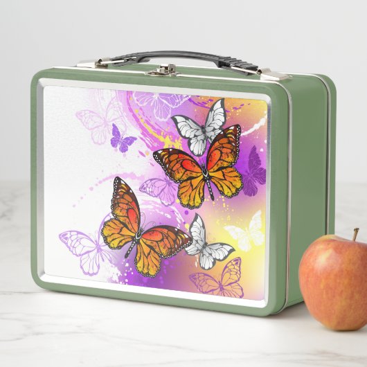 Monarch Butterflies op Paarse achtergrond (In situ)