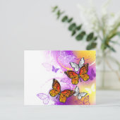 Monarch Butterflies op Paarse achtergrond Briefkaart (Staand voorkant)