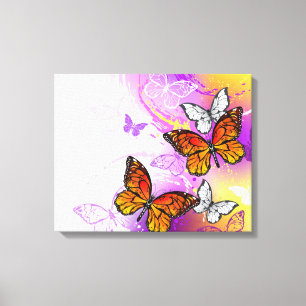 Monarch Butterflies op Paarse achtergrond Canvas Afdruk