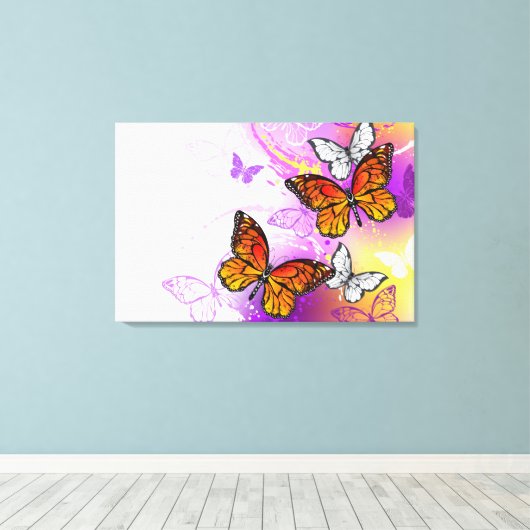 Monarch Butterflies op Paarse achtergrond Canvas Afdruk (Insitu (Houten vloer))