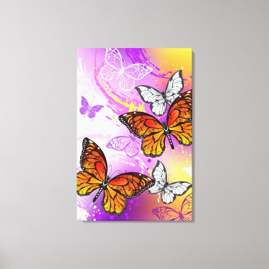 Monarch Butterflies op Paarse achtergrond Canvas Afdruk (Voorkant)
