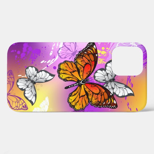 Monarch Butterflies op Paarse achtergrond Case-Mate iPhone Case (Achterkant (horizontaal))
